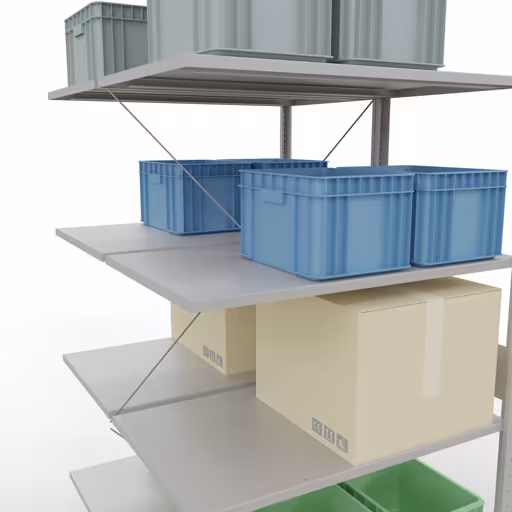 Produktbild Nr.13 des Artikels Anbauregal, Doppelregal, Fachbodenregal Stecksystem MULTIplus150, 3000 x 1000 x (2x1200) mm (HxBxT), 2x7 Fachböden, Kreuzstrebe, RAL 7035 lichtgrau aus der Produktreihe Fachbodenregale von der Marke Schulte Lagertechnik