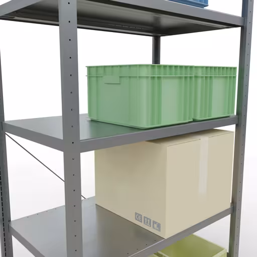 Grundregal, Fachbodenregal Stecksystem MULTIplus250, 2000 x 1000 x 600 mm (HxBxT), 5 Fachböden, Kreuzstrebe, verzinkt von Schulte Lagertechnik mit der Artikelnr. 12960