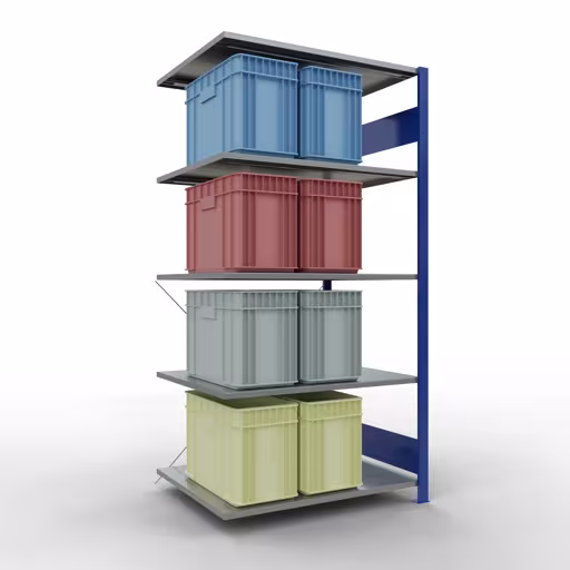 Anbauregal, Fachbodenregal Stecksystem MULTIplus150, 2000 x 1000 x 800 mm (HxBxT), 5 Fachböden, Kreuzstrebe, RAL 5010/verzinkt mit der Artikelnr. 12585-B Anbauregal, Fachbodenregal Stecksystem MULTIplus150, 2000 x 1000 x 800 mm (HxBxT), 5 Fachböden, Kreuzstrebe, RAL 5010/verzinkt von Schulte Lagertechnik aus der Kategorie Stecksystem