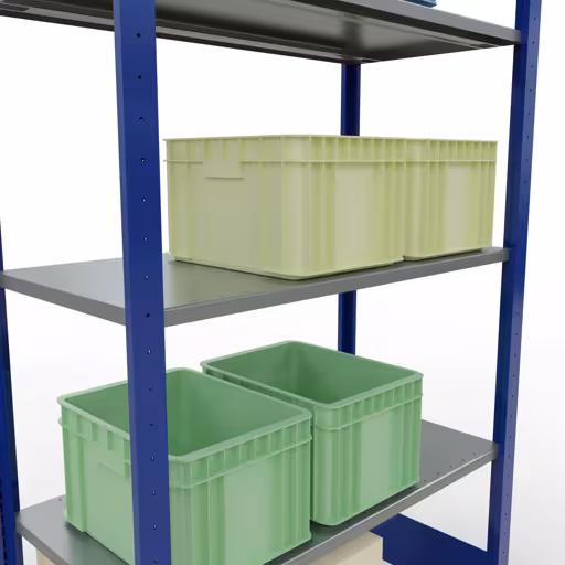 Abbildung Nr 14 des Artikels Grundregal, Fachbodenregal Stecksystem MULTIplus85, 2000 x 1000 x 500 mm (HxBxT), 5 Fachböden, Längenriegel, RAL 5010 enzianblau aus der Produktgruppe Stecksystem von der Marke Schulte Lagertechnik