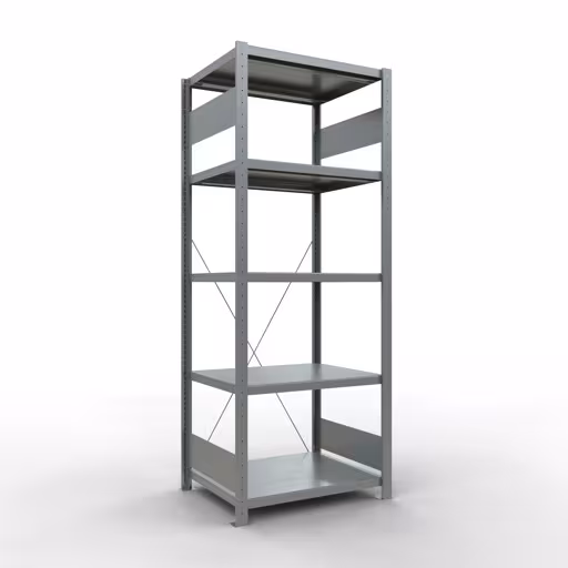 Grundregal, Fachbodenregal Stecksystem MULTIplus250, 2000 x 750 x 600 mm (HxBxT), 5 Fachböden, Kreuzstrebe, verzinkt aus der Kategorie Grundregal mit der Artikelnummer 12960-75