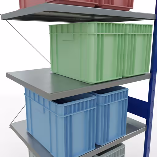 Anbauregal, Fachbodenregal Stecksystem MULTIplus250, 3000 x 1000 x 800 mm (HxBxT), 7 Fachböden, Kreuzstrebe, RAL 5010 enzianblau/verzinkt von der Marke Schulte Lagertechnik aus der Produktreihe Stecksystem