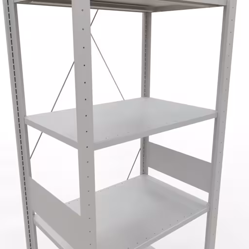 Grundregal, Fachbodenregal Stecksystem MULTIplus150, 3000 x 750 x 500 mm (HxBxT), 7 Fachböden, Kreuzstrebe, RAL 7035 lichtgrau von Schulte Lagertechnik mit der Artikelnr. 32652-75