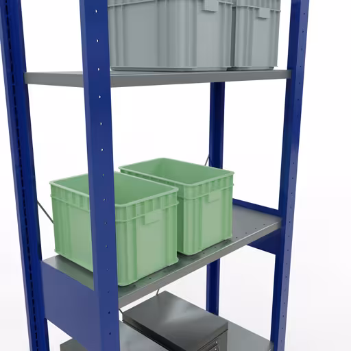 Produktbild Nr.14 des Artikels Grundregal, Fachbodenregal Stecksystem MULTIplus150, 2500 x 750 x 300 mm (HxBxT), 6 Fachböden, Kreuzstrebe, RAL 5010 enzianblau/verzinkt/verzinkt aus der Produktreihe Stecksystem von der Marke Schulte Lagertechnik