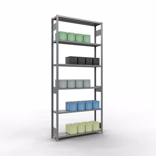 Grundregal, Fachbodenregal Stecksystem MULTIplus250, 3000 x 1300 x 300 mm (HxBxT), 7 Fachböden, Längenriegel, verzinkt von Schulte Lagertechnik mit der Artikelnr. 12932-130-LR