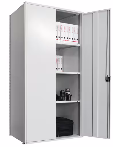 Flügeltürschrank, Grundregal 2000 x 1000 x 500 mm, RAL 7035 lichtgrau/verzinkt, 5 MULTIplus150-Fachböden, Seitenwände, Rückwand, 1 Stück Flügeltür aus der Kategorie Grundregal mit der Artikelnummer 12750-M6