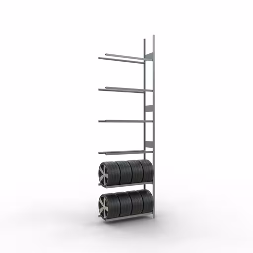 Abbildung Nr 12 des Artikels Anbauregal, Räder-/Reifenregal, 4500 x 1300 x 400 mm, verzinkt, 6 Lagerebenen á 150 kg Fachlast pro Ebene aus der Produktgruppe Fachbodenregale von der Marke Schulte Lagertechnik
