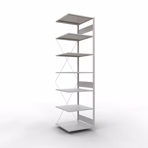 Anbauregal, Fachbodenregal Stecksystem MULTIplus150, 3000 x 750 x 800 mm (HxBxT), 7 Fachböden, Kreuzstrebe, RAL 7035 lichtgrau aus der Kategorie Anbauregal mit der Artikelnummer 32687-75