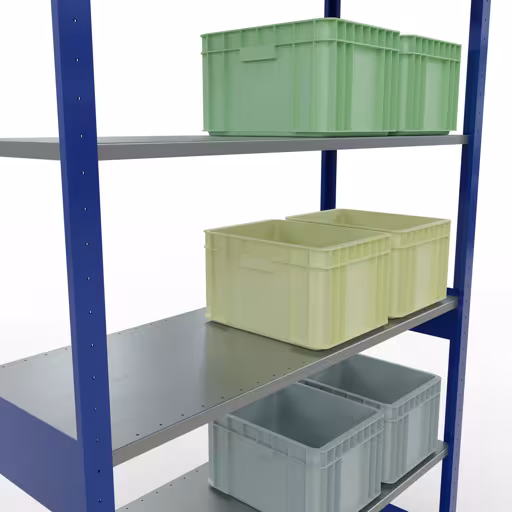 Grundregal, Fachbodenregal Stecksystem MULTIplus150, 2500 x 1300 x 500 mm (HxBxT), 6 Fachböden, Längenriegel, RAL 5010 enzianblau/verzinkt von Schulte Lagertechnik mit der Artikelnr. 12751-130-LR-B