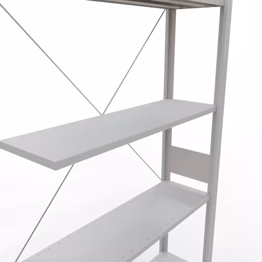 Abbildung Nr 11 des Artikels Anbauregal, Fachbodenregal Stecksystem MULTIplus150, 3000 x 1000 x 300 mm (HxBxT), 7 Fachböden, Kreuzstrebe, RAL 7035 lichtgrau aus der Produktgruppe Stecksystem von der Marke Schulte Lagertechnik