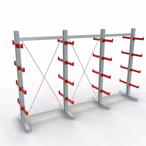 Abbildung Nr 9 des Artikels K 3000 Komplettregal, doppelseitig, 2500 x 3900 x 400 mm, RAL 7001 / RAL 3000, 5 Lagerebenen aus der Produktgruppe Kragarmregale von der Marke Schulte Lagertechnik