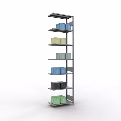 Anbauregal, Fachbodenregal Stecksystem MULTIplus150, 3000 x 750 x 400 mm (HxBxT), 7 Fachböden, Längenriegel, verzinkt von der Marke Schulte Lagertechnik aus der Produktreihe Stecksystem