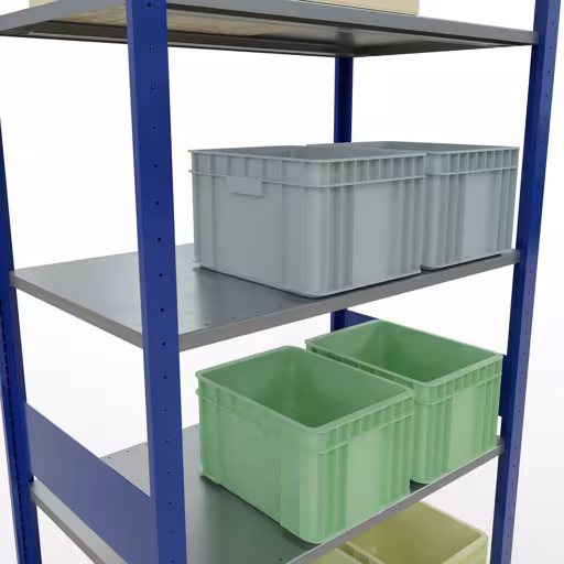 Grundregal, Fachbodenregal Stecksystem MULTIplus150, 3000 x 1000 x 600 mm (HxBxT), 7 Fachböden, Längenriegel, RAL 5010 enzianblau/verzinkt von Schulte Lagertechnik mit der Artikelnr. 12762-LR-B