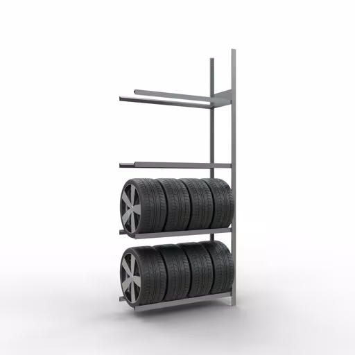 Anbauregal, Räder-/Reifenregal, 2750 x 1150 x 400 mm (HxBxT), verzinkt, 4 Lagerebenen á 150 kg Fachlast pro Ebene von Schulte Lagertechnik mit der Artikelnr. 20990