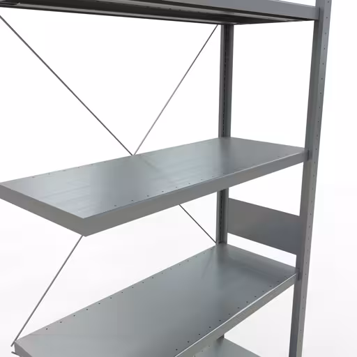 Andere Ansicht des Artikels Anbauregal, Fachbodenregal Stecksystem MULTIplus250, 3000 x 1000 x 400 mm (HxBxT), 7 Fachböden, Kreuzstrebe, verzinkt Andere Ansicht des Artikels Anbauregal, Fachbodenregal Stecksystem MULTIplus250, 3000 x 1000 x 400 mm (HxBxT), 7 Fachböden, Kreuzstrebe, verzinkt aus der Kategorie Stecksystem