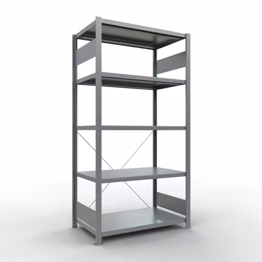Grundregal, Fachbodenregal Stecksystem MULTIplus330, 2000 x 1000 x 600 mm (HxBxT), 5 Fachböden, Kreuzstrebe, verzinkt aus der Kategorie Grundregal mit der Artikelnummer 13960