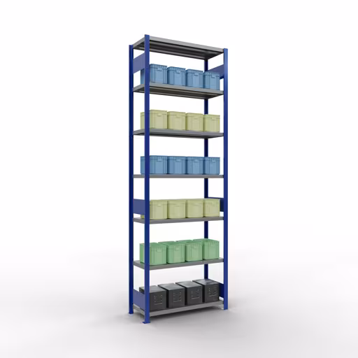 Abbildung Nr 12 des Artikels Grundregal, Fachbodenregal Stecksystem MULTIplus330, 3000 x 1000 x 400 mm (HxBxT), 7 Fachböden, Längenriegel, RAL 5010 enzianblau/verzinkt aus der Produktgruppe Stecksystem von der Marke Schulte Lagertechnik