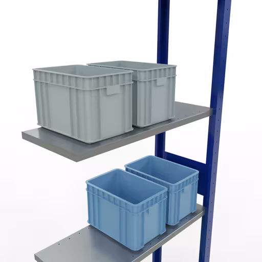 Produktbild Nr.15 des Artikels Anbauregal, Fachbodenregal Stecksystem MULTIplus150, 3000 x 750 x 300 mm (HxBxT), 7 Fachböden, Längenriegel, RAL 5010 enzianblau/verzinkt/verzinkt aus der Produktreihe Stecksystem von der Marke Schulte Lagertechnik