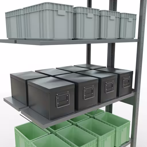 Abbildung Nr 13 des Artikels Anbauregal, Doppelregal, Fachbodenregal Stecksystem MULTIplus150, 2500 x 1000 x (2x300) mm (HxBxT), 2x6 Fachböden, Kreuzstrebe, verzinkt aus der Produktgruppe Fachbodenregale von der Marke Schulte Lagertechnik