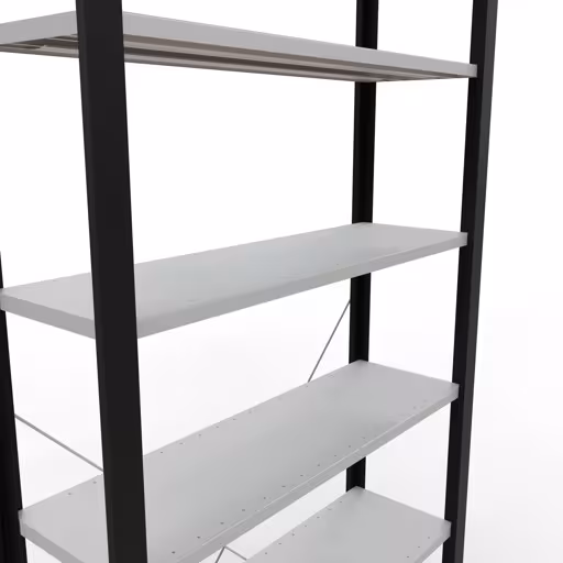 Produktbild Nr 12 des Artikels Grundregal, Büro-Fachbodenregal Stecksystem MULTIplus85, 2300 x 1000 x 300 mm (HxBxT), 7 Fachböden, Kreuzstrebe, ohne Anschlagleiste, schwarz/lichtgrau Abbildung Nr 12 des Artikels Grundregal, Büro-Fachbodenregal Stecksystem MULTIplus85, 2300 x 1000 x 300 mm (HxBxT), 7 Fachböden, Kreuzstrebe, ohne Anschlagleiste, schwarz/lichtgrau aus der Produktgruppe Büroregale von der Marke Schulte Lagertechnik