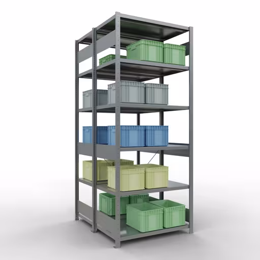 Grundregal, Doppelregal, Fachbodenregal Stecksystem MULTIplus250, 2500 x 1000 x (2x600) mm (HxBxT), 2x6 Fachböden, Kreuzstrebe, verzinkt aus der Kategorie Doppelregale mit der GTIN 4004514286161 Grundregal, Doppelregal, Fachbodenregal Stecksystem MULTIplus250, 2500 x 1000 x (2x600) mm (HxBxT), 2x6 Fachböden, Kreuzstrebe, verzinkt von der Marke Schulte Lagertechnik aus der Produktreihe Fachbodenregale