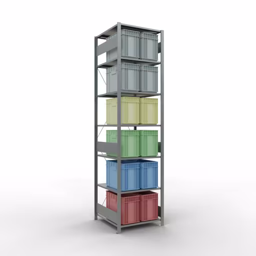 Zusatzbild des Artikels Grundregal, Fachbodenregal Stecksystem MULTIplus150, 3000 x 750 x 800 mm (HxBxT), 7 Fachböden, Kreuzstrebe, verzinkt aus Grundregal
