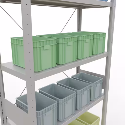 Produktbild Nr 14 des Artikels Grundregal, Fachbodenregal Stecksystem MULTIplus330, 3000 x 1000 x 400 mm (HxBxT), 7 Fachböden, Kreuzstrebe, RAL 7035 lichtgrau Abbildung Nr 14 des Artikels Grundregal, Fachbodenregal Stecksystem MULTIplus330, 3000 x 1000 x 400 mm (HxBxT), 7 Fachböden, Kreuzstrebe, RAL 7035 lichtgrau aus der Produktgruppe Stecksystem von der Marke Schulte Lagertechnik