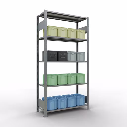 Abbildung Nr 13 des Artikels Grundregal, Fachbodenregal Stecksystem MULTIplus85, 2000 x 1000 x 400 mm (HxBxT), 5 Fachböden, Längenriegel, verzinkt aus der Produktgruppe Stecksystem von der Marke Schulte Lagertechnik