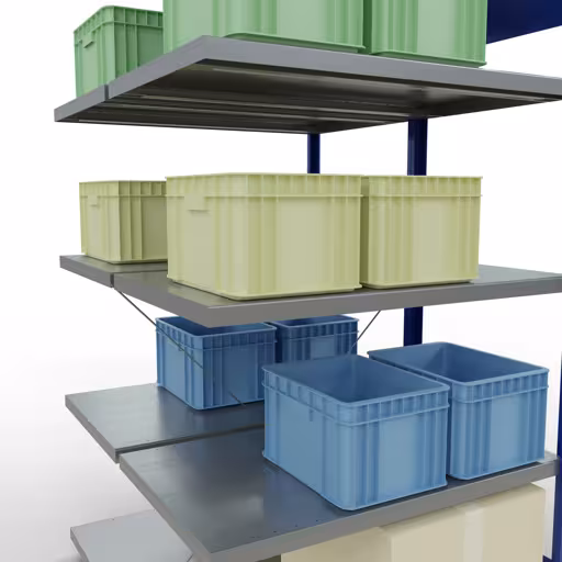 Abbildung Nr 17 des Artikels Anbauregal, Doppelregal, Fachbodenregal Stecksystem MULTIplus250, 2000 x 1000 x (2x600) mm (HxBxT), 2x5 Fachböden, Kreuzstrebe, RAL 5010 enzianblau aus der Produktgruppe Fachbodenregale von der Marke Schulte Lagertechnik
