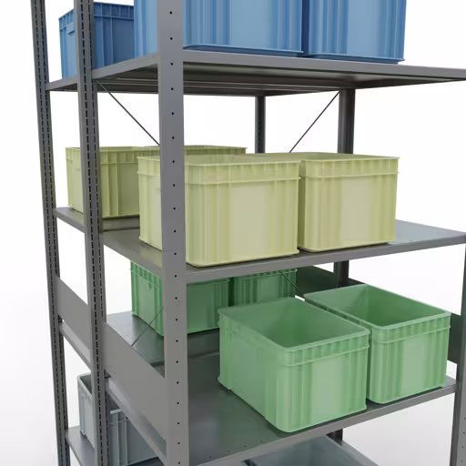Abbildung Nr 9 des Artikels Grundregal, Doppelregal, Fachbodenregal Stecksystem MULTIplus150, 3000 x 1000 x (2x1200) mm (HxBxT), 2x7 Fachböden, Kreuzstrebe, verzinkt aus der Produktgruppe Fachbodenregale von der Marke Schulte Lagertechnik