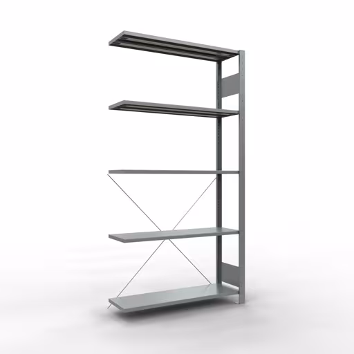 Anbauregal, Fachbodenregal Stecksystem MULTIplus85, 2000 x 1000 x 300 mm (HxBxT), 5 Fachböden, Kreuzstrebe, verzinkt aus der Kategorie Anbauregal mit der Artikelnummer 13135