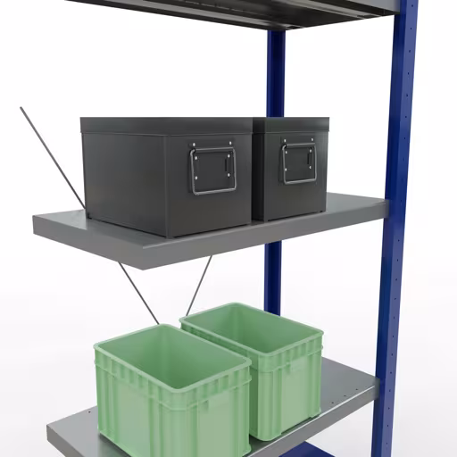 Abbildung Nr 8 des Artikels Anbauregal, Fachbodenregal Stecksystem MULTIplus250, 2000 x 750 x 400 mm (HxBxT), 5 Fachböden, Kreuzstrebe, RAL 5010 enzianblau/verzinkt/verzinkt aus der Produktgruppe Stecksystem von der Marke Schulte Lagertechnik