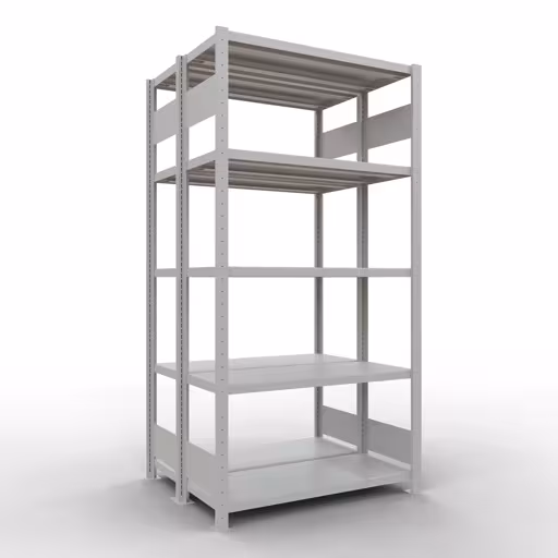 Grundregal, Doppelregal, Fachbodenregal Stecksystem MULTIplus250, 2000 x 1000 x (2x400) mm (HxBxT), 2x5 Fachböden, Längenriegel, RAL 7035 lichtgrau aus der Kategorie Doppelregale mit der Artikelnummer 33240