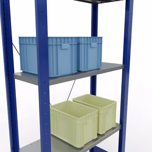 Grundregal, Fachbodenregal Stecksystem MULTIplus150, 2000 x 750 x 300 mm (HxBxT), 5 Fachböden, Kreuzstrebe, RAL 5010 enzianblau/verzinkt/verzinkt von Schulte Lagertechnik aus der Kategorie Stecksystem