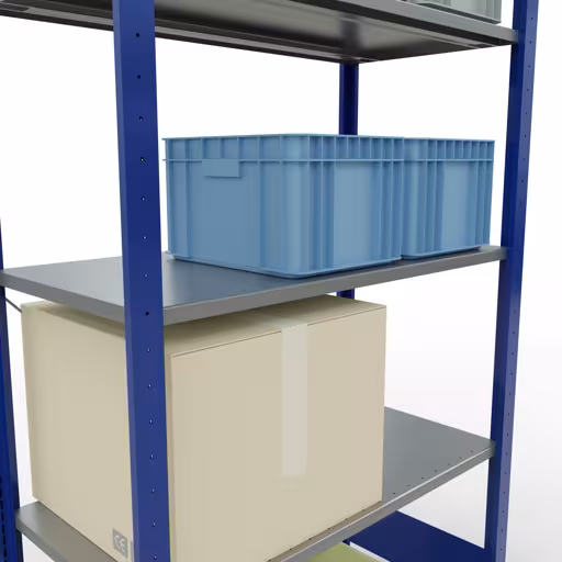 Abbildung Nr 16 des Artikels Grundregal, Fachbodenregal Stecksystem MULTIplus85, 2000 x 1000 x 500 mm (HxBxT), 5 Fachböden, Kreuzstrebe, RAL 5010 enzianblau aus der Produktgruppe Stecksystem von der Marke Schulte Lagertechnik