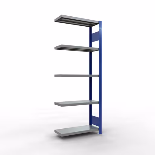 Anbauregal, Fachbodenregal Stecksystem MULTIplus250, 2000 x 750 x 300 mm (HxBxT), 5 Fachböden, Längenriegel, RAL 5010 enzianblau/verzinkt/verzinkt aus der Kategorie Anbauregal mit der Artikelnummer 12935-75-LR-B
