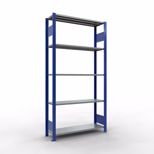Grundregal, Fachbodenregal Stecksystem MULTIplus85, 2000 x 1000 x 300 mm (HxBxT), 5 Fachböden, Längenriegel, RAL 5010 enzianblau aus der Kategorie Grundregal mit der Artikelnummer 13130-LR-B