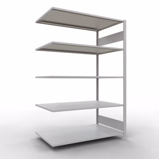 Anbauregal, Fachbodenregal Stecksystem MULTIplus150, 2000 x 1300 x 800 mm (HxBxT), 5 Fachböden, Längenriegel, RAL 7035 lichtgrau aus der Kategorie Anbauregal mit der Artikelnummer 32685-130-LR