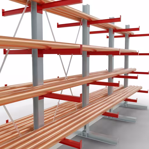 Produktbild Nr 11 des Artikels K 3000 Komplettregal, doppelseitig, 2500 x 5200 x 600 mm, RAL 7001 / RAL 3000, 5 Lagerebenen Abbildung Nr 11 des Artikels K 3000 Komplettregal, doppelseitig, 2500 x 5200 x 600 mm, RAL 7001 / RAL 3000, 5 Lagerebenen aus der Produktgruppe Kragarmregale von der Marke Schulte Lagertechnik