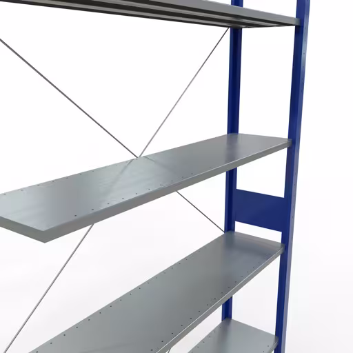 Anbauregal, Fachbodenregal Stecksystem MULTIplus150, 3000 x 1300 x 300 mm (HxBxT), 7 Fachböden, Kreuzstrebe, RAL 5010 enzianblau/verzinkt von Schulte Lagertechnik mit der Artikelnr. 12737-130-B