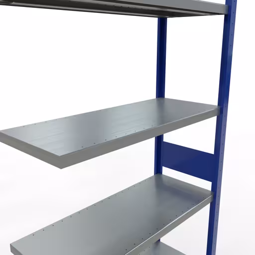 Anbauregal, Fachbodenregal Stecksystem MULTIplus330, 3000 x 1000 x 400 mm (HxBxT), 7 Fachböden, Längenriegel, RAL 5010 enzianblau/verzinkt von Schulte Lagertechnik aus der Kategorie Stecksystem