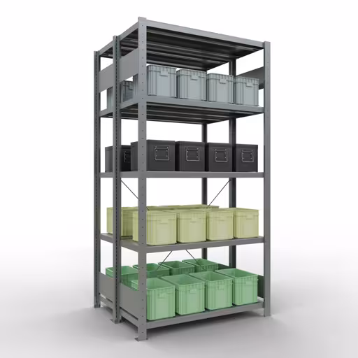 Grundregal, Doppelregal, Fachbodenregal Stecksystem MULTIplus250, 2000 x 1000 x (2x400) mm (HxBxT), 2x5 Fachböden, Kreuzstrebe, verzinkt von Schulte Lagertechnik aus der Kategorie Fachbodenregale