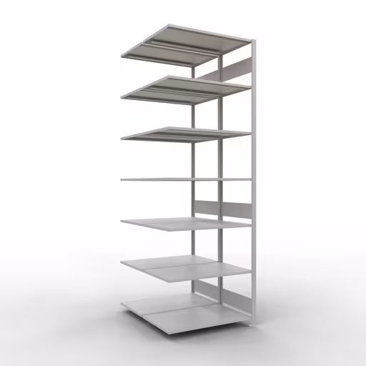 Anbauregal, Doppelregal, Fachbodenregal Stecksystem MULTIplus150, 3000 x 1000 x (2x600) mm (HxBxT), 2x7 Fachböden, Längenriegel, RAL 7035 lichtgrau aus der Kategorie Doppelregale mit der Artikelnummer 33167