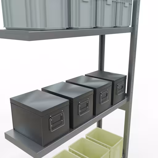 Anbauregal, Fachbodenregal Stecksystem MULTIplus250, 3000 x 1000 x 300 mm (HxBxT), 7 Fachböden, Längenriegel, verzinkt von Schulte Lagertechnik aus der Kategorie Stecksystem