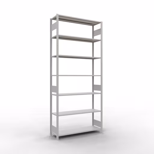 Grundregal, Fachbodenregal Stecksystem MULTIplus150, 3000 x 1300 x 400 mm (HxBxT), 7 Fachböden, Längenriegel, RAL 7035 lichtgrau von Schulte Lagertechnik mit der Artikelnr. 32642-130-LR