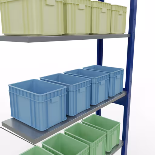 Anbauregal, Fachbodenregal Stecksystem MULTIplus85, 2500 x 1000 x 300 mm (HxBxT), 6 Fachböden, Kreuzstrebe, RAL 5010 enzianblau von der Marke Schulte Lagertechnik aus der Produktreihe Stecksystem