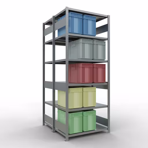 Grundregal, Doppelregal, Fachbodenregal Stecksystem MULTIplus250, 2500 x 1000 x (2x600) mm (HxBxT), 2x6 Fachböden, Längenriegel, verzinkt von der Marke Schulte Lagertechnik aus der Produktreihe Fachbodenregale