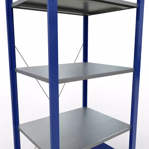 Andere Ansicht des Artikels Grundregal, Fachbodenregal Stecksystem MULTIplus150, 2000 x 750 x 600 mm (HxBxT), 5 Fachböden, Kreuzstrebe, RAL 5010 enzianblau/verzinkt/verzinkt Andere Ansicht des Artikels Grundregal, Fachbodenregal Stecksystem MULTIplus150, 2000 x 750 x 600 mm (HxBxT), 5 Fachböden, Kreuzstrebe, RAL 5010 enzianblau/verzinkt/verzinkt aus der Kategorie Stecksystem
