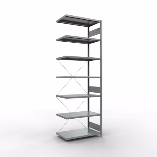 Anbauregal, Fachbodenregal Stecksystem MULTIplus250, 3000 x 1000 x 600 mm (HxBxT), 7 Fachböden, Kreuzstrebe, verzinkt aus der Kategorie Anbauregal mit der Artikelnummer 12967