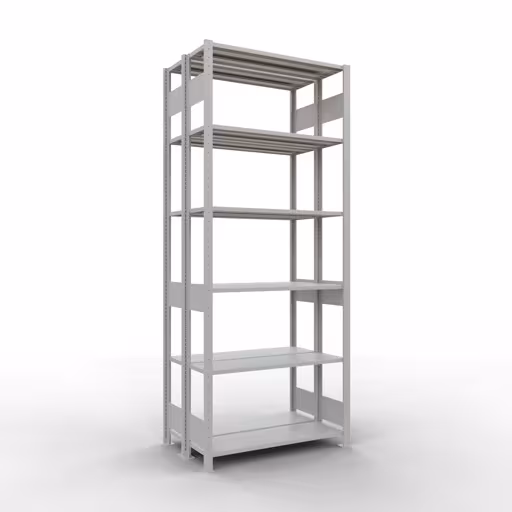 Grundregal, Doppelregal, Fachbodenregal Stecksystem MULTIplus150, 2500 x 1000 x (2x300) mm (HxBxT), 2x6 Fachböden, Längenriegel, RAL 7035 lichtgrau aus der Kategorie Doppelregale mit der Artikelnummer 33131